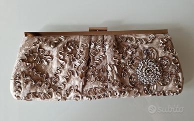 Pochette clutch seta ricamata Caractère champagne