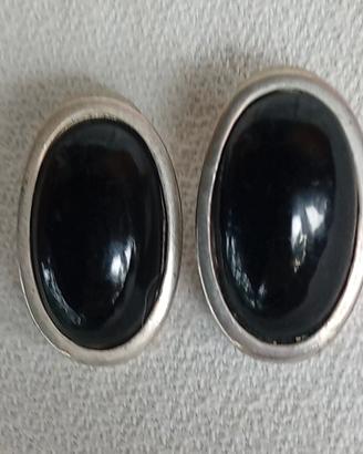Orecchini a buco vintage ovali in bacalite nera 