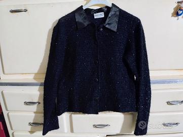 Giacca maglia lurex con bottoni e collo in raso S