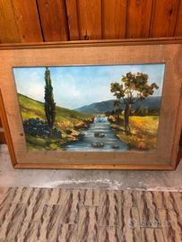 Paesaggio - Dipinto a mano con cornice vintage