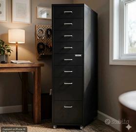 Schedario Mobile Nero 28x41x109 cm in Metallo
