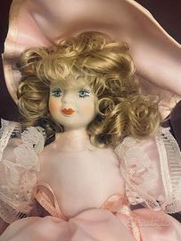 Bambola Porcellana Vintage Capelli Biondi 50cm