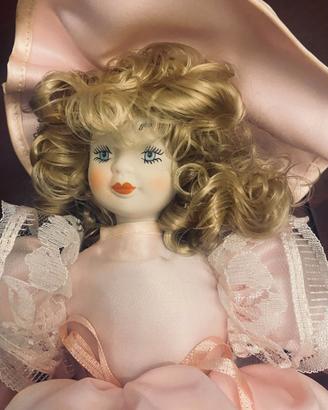 Bambola Porcellana Vintage Capelli Biondi 50cm