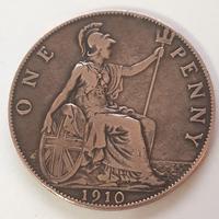 Moneta Antica One Penny bronzo Re Edoardo VII 1910