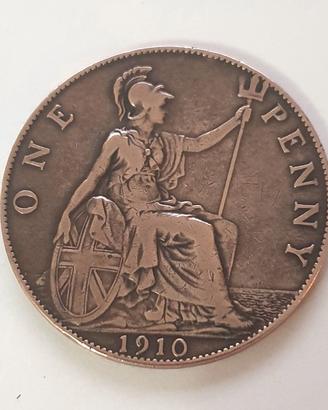Moneta Antica One Penny bronzo Re Edoardo VII 1910