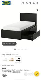 letto malm 90x200 nero con cassetti