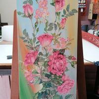QUADRO 27 X 58 CM "LE ROSE" - DECOUPAGE SU TELA