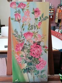 QUADRO 27 X 58 CM "LE ROSE" - DECOUPAGE SU TELA