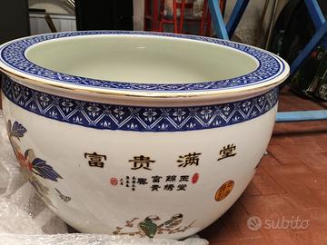 Vaso cinese Cachepot in porcellana con fiori