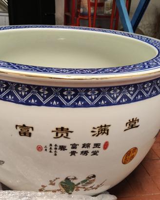 Vaso cinese Cachepot in porcellana con fiori