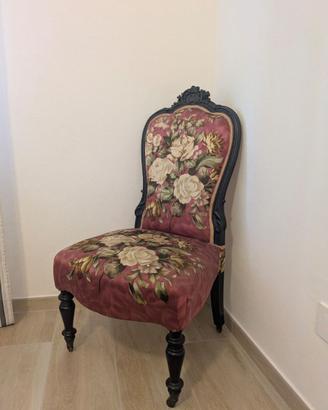 Poltrona antica fine '800 in legno ebanizzato e te
