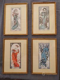 quattro stampe incorniciate di Alphonse Mucha
