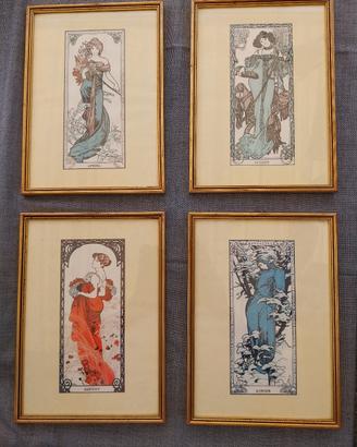 quattro stampe incorniciate di Alphonse Mucha