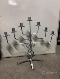 Candelabro Vintage in Ferro Battuto Argentato