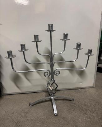 Candelabro Vintage in Ferro Battuto Argentato