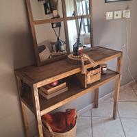 Set Consolle in Abete Noce + Specchio Finestra