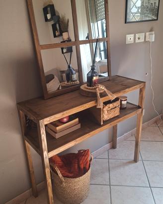 Set Consolle in Abete Noce + Specchio Finestra