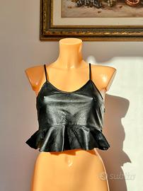 Zara - crop top nero in similpelle