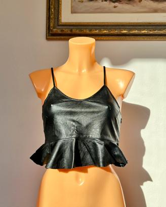Zara - crop top nero in similpelle