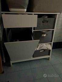 Mobiletto da bagno bianco con cassetto e contenito