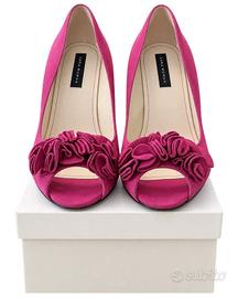 Décolleté Zara Woman fucsia con fiori – peep toe