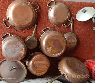 batteria pentole rame stagnate interno 