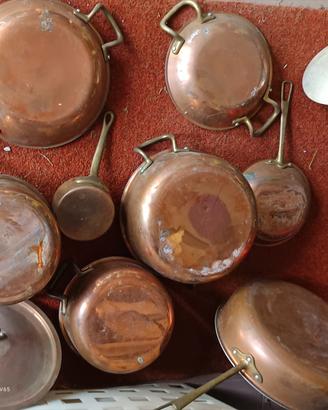 batteria pentole rame stagnate interno 