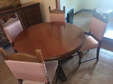 Tavolo con sedie in radica di noce 