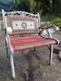 Panchina d'epoca giardino in ferro ghisa e mosaici