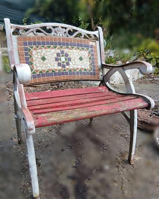 Panchina d'epoca giardino in ferro ghisa e mosaici