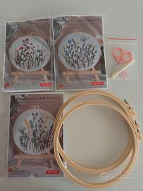 Set completo punto croce, 3 soggetti floreali