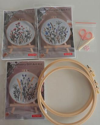 Set completo punto croce, 3 soggetti floreali