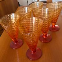 6 calici vintage vetro ambra e rosso anni 70