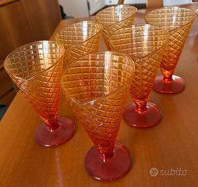 6 calici vintage vetro ambra e rosso anni 70