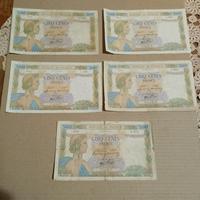 Cinque banconote 500 franchi francesi. 