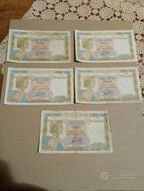 Cinque banconote 500 franchi francesi. 