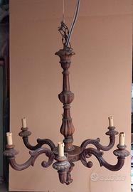 lampadario in vero legno vintage 6 braccia 