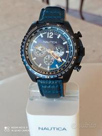 Nautica NAI22507G Orologio Cronografo Uomo - Pelle, Movimento Quarzo, Quadrante Blu, Stile Casual