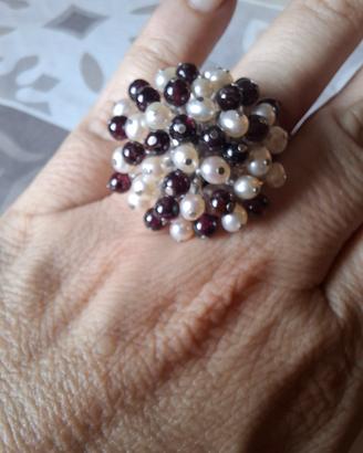 Anello Argento 925 Perle Granati