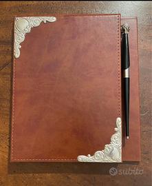 Porta taccuino block notes vintage pelle e argento