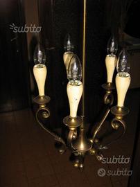 Lampadario VINTAGE vecchio in ottone con 5 bracci