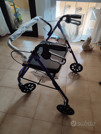 Deambulatore con seduta, cestino e freni