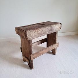 Sgabello, panchetta antica in legno massello
