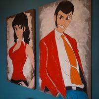 Coppia di quadri dipinti a mano ( Margot - Lupin).