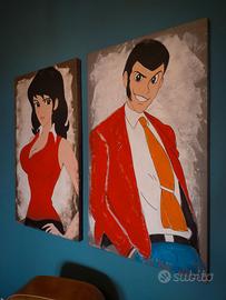 Coppia di quadri dipinti a mano ( Margot - Lupin).