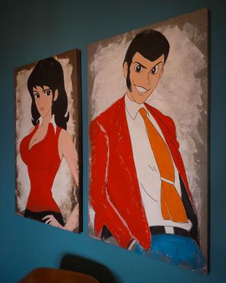 Coppia di quadri dipinti a mano ( Margot - Lupin).