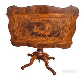 Tavolo a vela antico mistilineo intarsiato Rolo