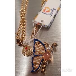 Collana BYS,  in smalto e cristalli, pkaccata oro 