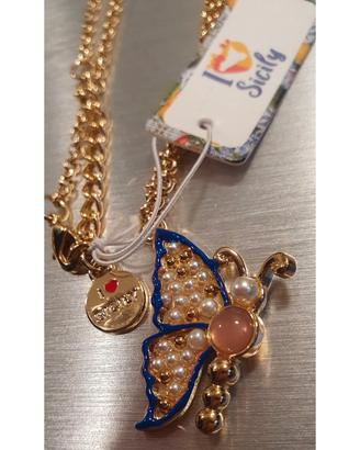 Collana BYS,  in smalto e cristalli, pkaccata oro 