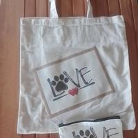 Shopping bag e astuccio Love cuore zampa